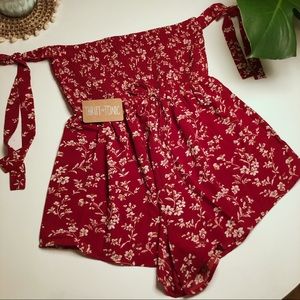 Boho Floral Red Romper, M